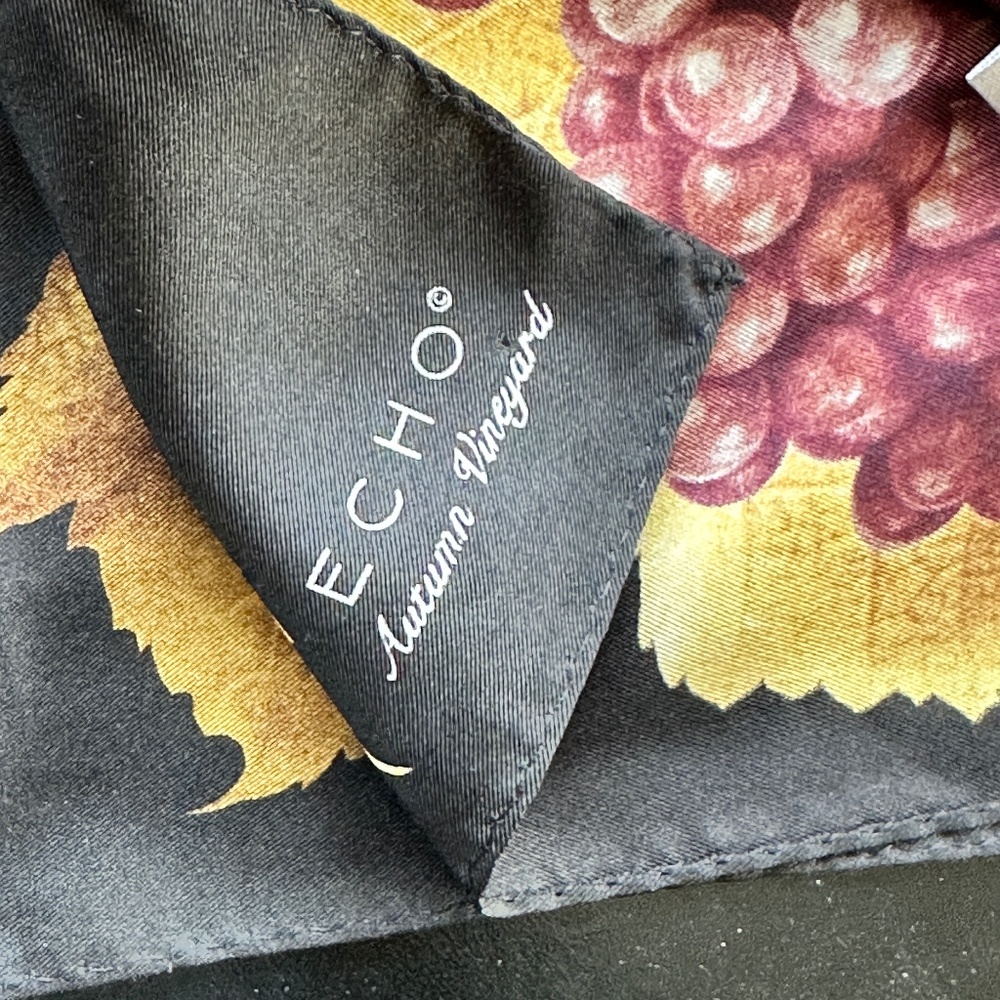 Echo Silk Scarf Autumn Vineyard 35 Inch Square Black Orange Beautiful - Picture 4 of 10